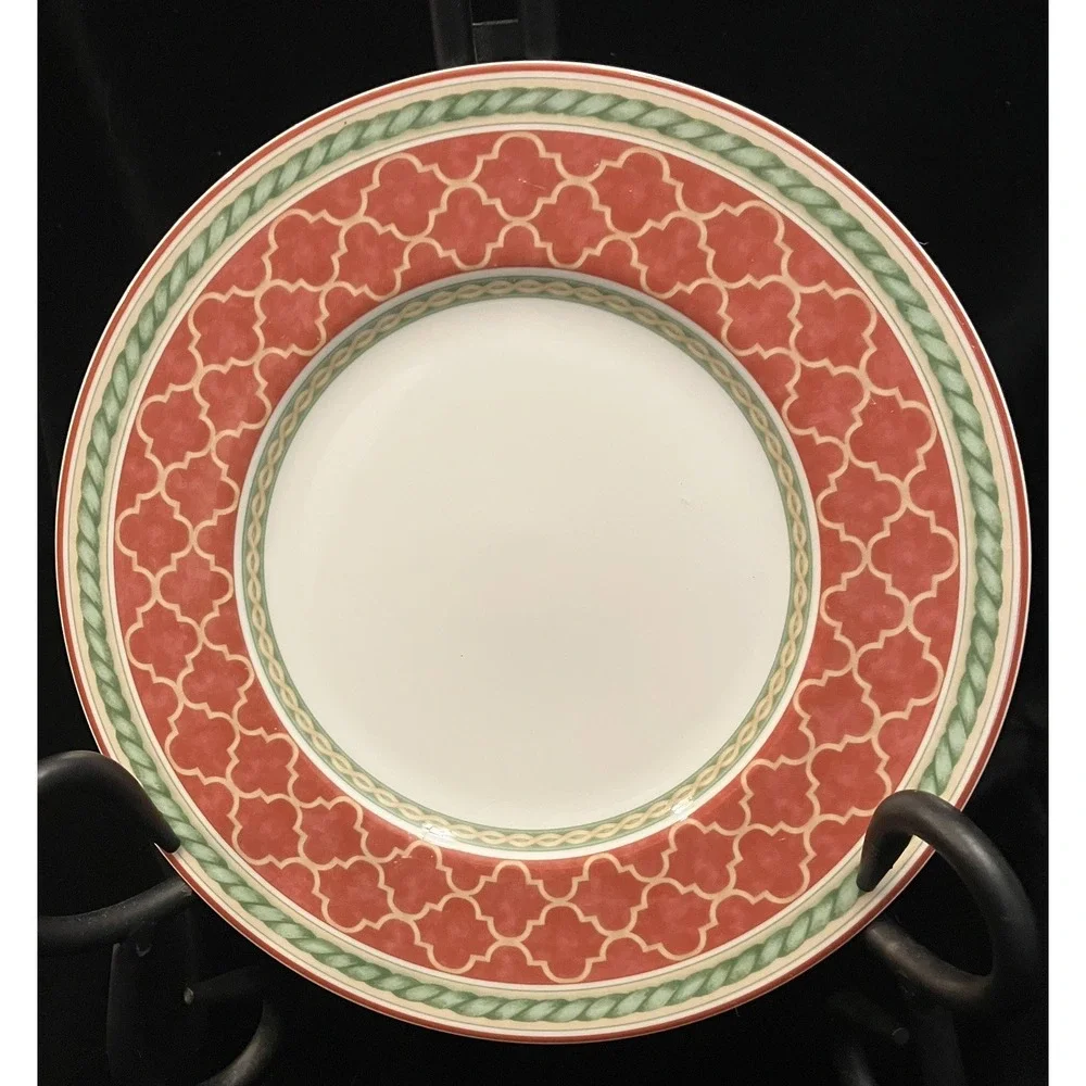 Fitz & Floyd Porcelain Sonoma Coral Arabesque Green Rope Edge Replacement Plate